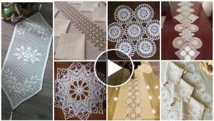 Crochet coffee table or console cover.