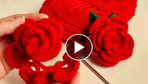Crochet knitting rose making.